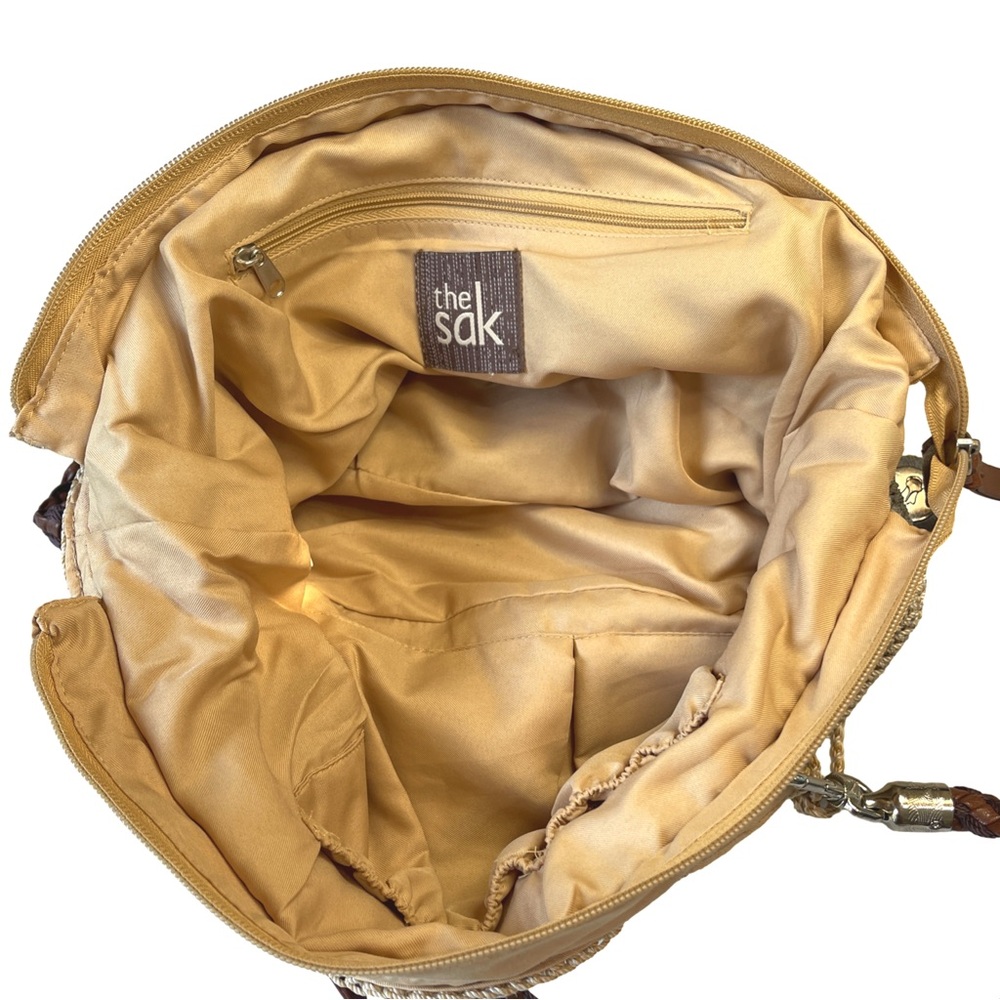 The Sak Crochet Neutral Stripes Coastal Bag with Faux Leather Braided Handles - Picture 6 of 10